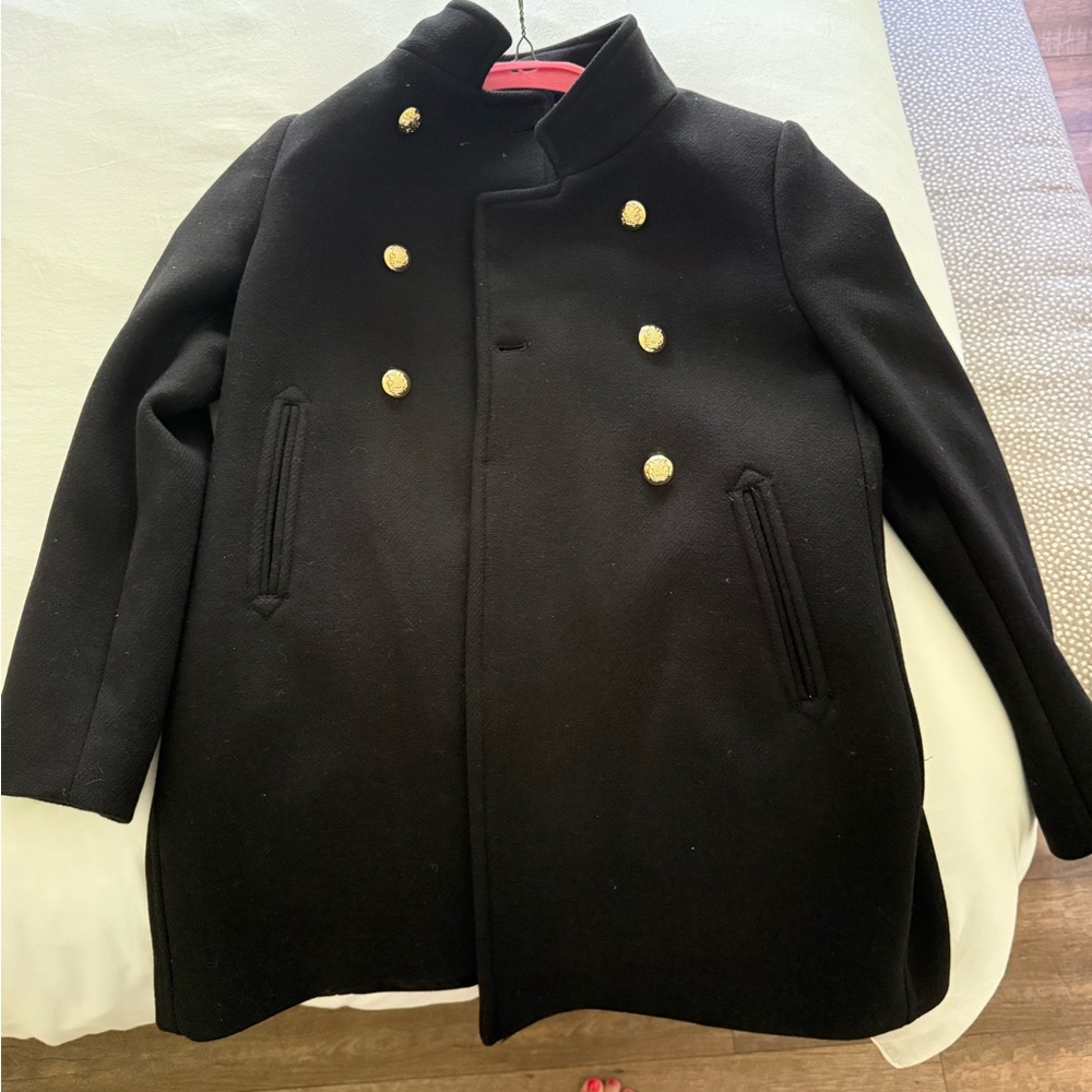 Zara Black Double-Breasted Coat with Gold Buttons
